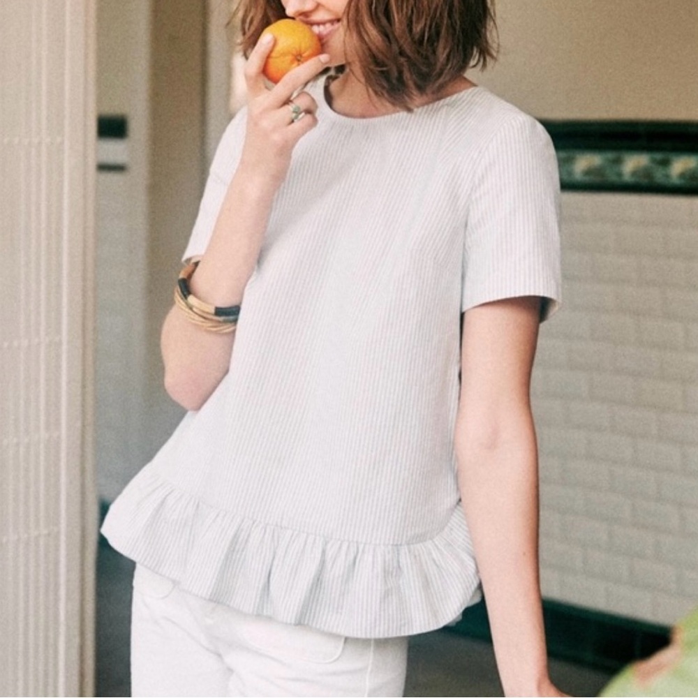 Sezane White Ruffle Hem Blouse